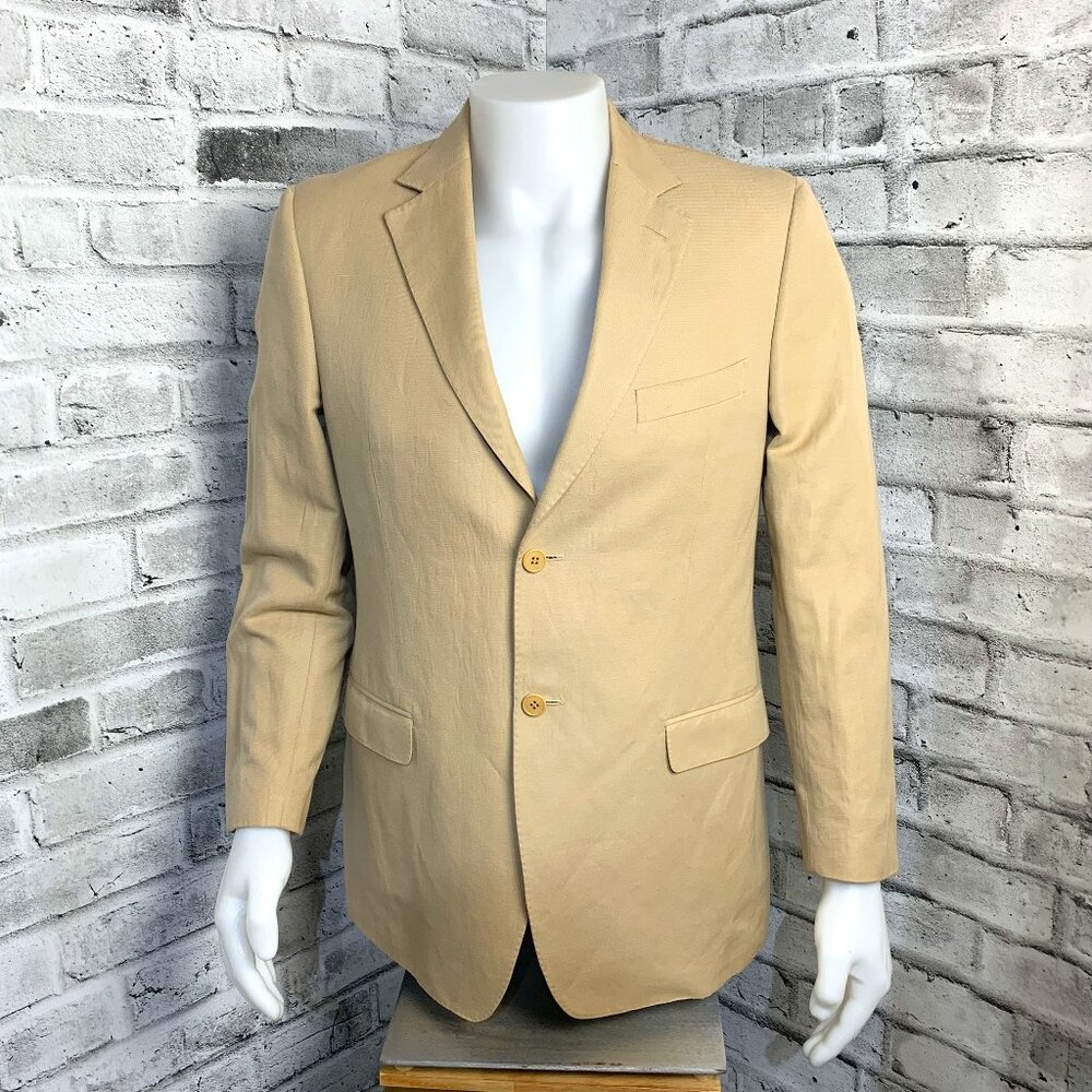 Z Zegna Beige Linen Cotton Blend Two Button Blazer Sport Coat Jacket Preppy
